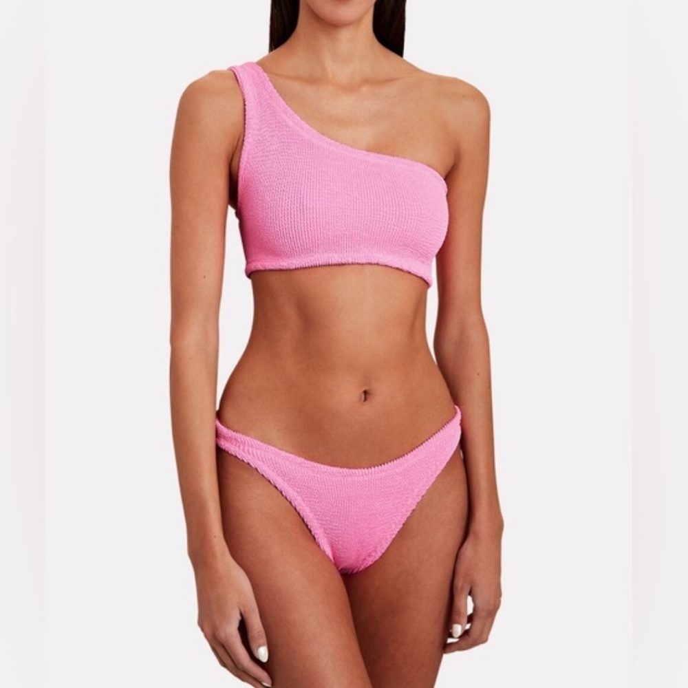 Hunza G Bikini Set Pink Nancy One Shoulder Swimsuit Crinkle One Size Barbie - Picture 4 of 12